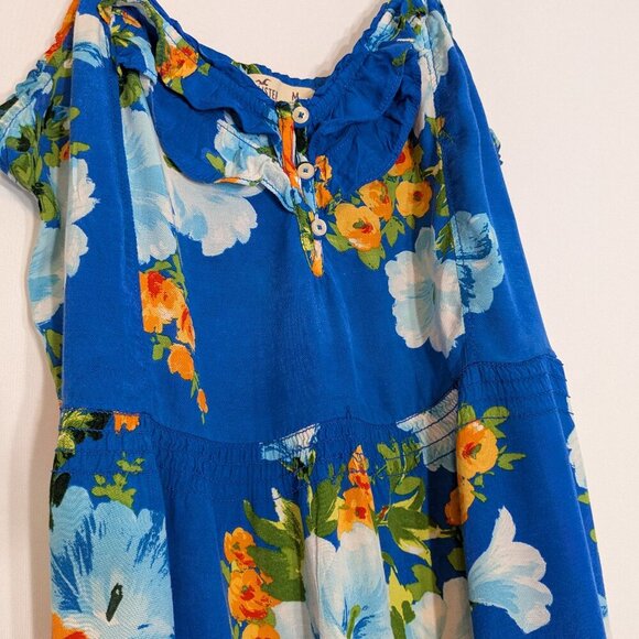 HOLLISTER Blue Floral Sleeveless Halter Fit & Flare Sundress; Size M - Picture 2 of 5